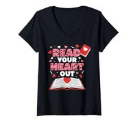 Mujer Read Your Heart out Valentines Day Reading Book Kids Teacher Camiseta Cuello V