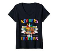 Mujer Readers Are Leaders Funny Book Lover Mothers Day Reading Mom Camiseta Cuello V
