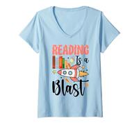 Mujer Reading Is A Blast Camiseta Cuello V