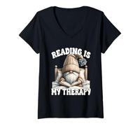 Mujer Reading Is My Therapy Funny Dad Teacher GNOME For Book Lover Camiseta Cuello V