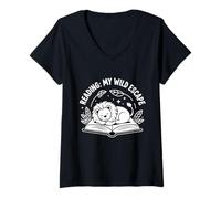 Mujer Reading Lion Zoo lover Book Reader Kids Animal Camiseta Cuello V