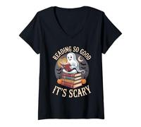 Mujer Reading So Good It's Scary Spooky Bookworm Reader - Camiseta Cuello V