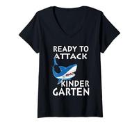 Mujer Ready To Attack Kindergarten Shark Funny Back To School Camiseta Cuello V
