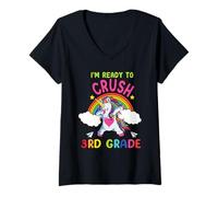 Mujer Ready To Crush 3rd Grade Dabbing Unicorn Back To School Camiseta Cuello V