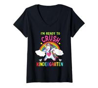 Mujer Ready To Crush Kindergarten Dabbing Unicorn Back To School Camiseta Cuello V