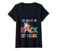 Mujer Ready To Rock 1st Grade Dabbing Unicorn Back To School Camiseta Cuello V