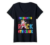 Mujer Ready To Rock 4th Grade Dabbing Unicorn Back To School Camiseta Cuello V