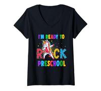 Mujer Ready To Rock Preschool Dabbing Unicorn Back To School Camiseta Cuello V