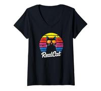 Mujer Real Cat Cool Gafas de Sol - Retro Sunset Vibe Camiseta Cuello V