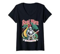 Mujer Real Men Get Bloody Swords Caballero Dragón Hombre Camiseta Cuello V