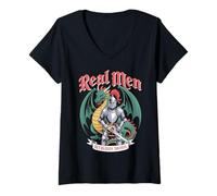 Mujer Real Men Get Bloody Swords Caballero Dragón Hombre Camiseta Cuello V