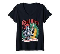 Mujer Real Men Get Bloody Swords Caballero Dragón Hombre Camiseta Cuello V