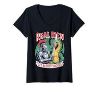 Mujer Real Men Get Bloody Swords Caballero Dragón Hombre Camiseta Cuello V