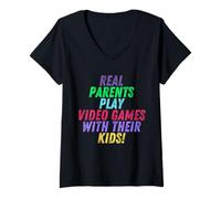 Mujer Real Parents Play Video Games with Their Kids Gamer Mom Dad Camiseta Cuello V