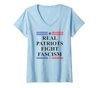 Mujer Real Patriots Fight Fascism Resist No Kings US Pro Democracy Camiseta Cuello V