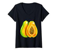 Mujer Realmente me Encanta la Papaya Paw-Paw Fruit Colorida Camiseta Cuello V
