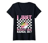 Mujer Realmente me Gusta el Ramen, ¿Vale? Fideos japoneses Almuerzo instantáneo Camiseta Cuello V