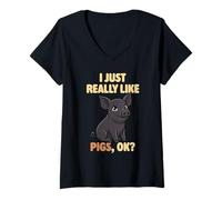 Mujer Realmente Me Gustan Cerdos Ok Animal de Granja Lindo Cerdo Ibérico Camiseta Cuello V