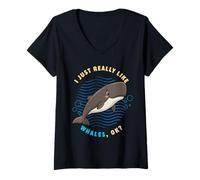 Mujer Realmente me Gustan Las Ballenas Ok Animal Marino Cachalot Whale Camiseta Cuello V