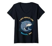 Mujer Realmente Me Gustan Las Ballenas Ok Animales Marinos Amante Ballena Azul Camiseta Cuello V