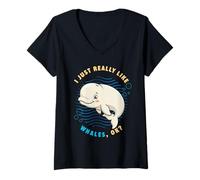 Mujer Realmente Me Gustan Las Ballenas Ok Animales Marinos Amante Beluga Ballena Camiseta Cuello V