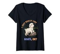 Mujer Realmente me Gustan Las Cabras Ok Animal de Granja Lindo Angora Goat Camiseta Cuello V