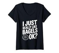 Mujer Realmente me Gustan los Bagels, ¿de Acuerdo? Humor gastronómico Camiseta Cuello V