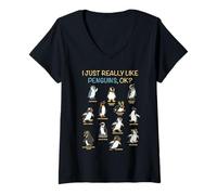 Mujer Realmente Me Gustan Los Pingüinos Ok Animal Lover Lindo Pingüino Camiseta Cuello V