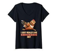 Mujer Realmente me Gustan los Pollos Ok Farm Easter Egger Chicken Camiseta Cuello V