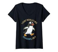 Mujer Realmente Me Gustan Pingüinos Ok Animales Amante Gentoo Pingüino Camiseta Cuello V