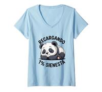 Mujer RECARGANDO 1 Percent Siesta Panda Durmiendo Espalda Patas Camiseta Cuello V