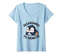 Mujer RECARGANDO 1 Percent Siesta Pinguino Bebe Bateria Agotada Camiseta Cuello V