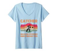 Mujer Receptor de béisbol Porque los lanzadores Necesitan héroes Demasiado Vintage Camiseta Cuello V