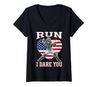 Mujer Receptor de béisbol Vintage Run I Dare You, Divertido para niños Camiseta Cuello V