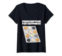 Mujer Receta para Gatos Hapinness Funny Medicine Camiseta Cuello V