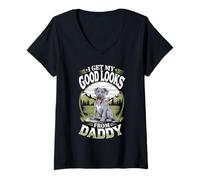 Mujer Recibo mi Buena Apariencia de Daddy Great Dane Puppy Dog Lover Camiseta Cuello V