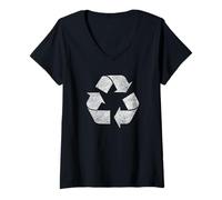 Mujer Reciclar SÍMBOLO Logo Tierra Green Deal Cambio CLIMÁTICO Camiseta Cuello V