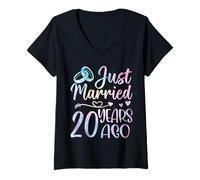 Mujer Recién Casado Hace 20 años Pareja 20 Aniversario de Bodas Camiseta Cuello V