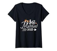 Mujer Recién Casados 2025 - Celebración de la Boda Matrimonio Amor Pareja Camiseta Cuello V