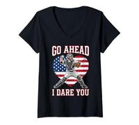 Mujer Recogedor de béisbol Vintage Go Ahead Run I Dare You, Divertido para niños Camiseta Cuello V