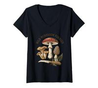 Mujer Recolector de Setas Silvestres Ilustración Vintage Camiseta Cuello V
