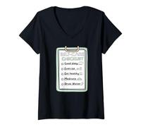 Mujer Recordatorio de hábitos saludables de diseño de Lista de verificación de SelfCare Camiseta Cuello V