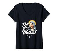 Mujer Recordatorio de Rosario de la Virgen María con Llamada Eres una Madre Camiseta Cuello V