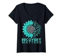 Mujer Recovery Matters Drug Alcohol Awareness Adicción Ribbon Camiseta Cuello V