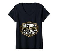 Mujer ¿Recto? Maldito Casi Matado Em Divertido Papá Broma Juego de Palabras Divertido Camiseta Cuello V