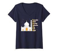 Mujer Recuerda a Allah Mañana Tarde Día Y Noche Eid Mubarak Camiseta Cuello V