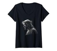 Mujer Recuerda a Jesucristo - Arte de Retrato de fe Cristiana Camiseta Cuello V