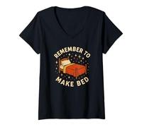Mujer Recuerda Hacer la Cama Divertida y Linda Vintage Camiseta Cuello V