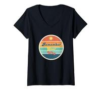 Mujer Recuerda tu motivación cita retro puesta de sol Camiseta Cuello V