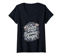 Mujer Recuerdo conmemorativo de Sister My Forever Guardian Angel Camiseta Cuello V